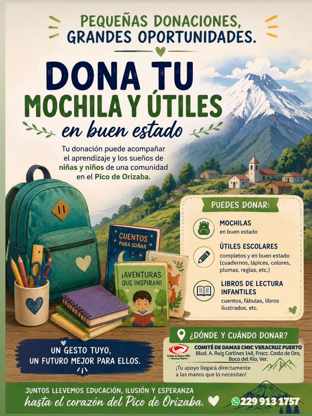 Colecta de mochilas, útiles escolares y libros infantiles